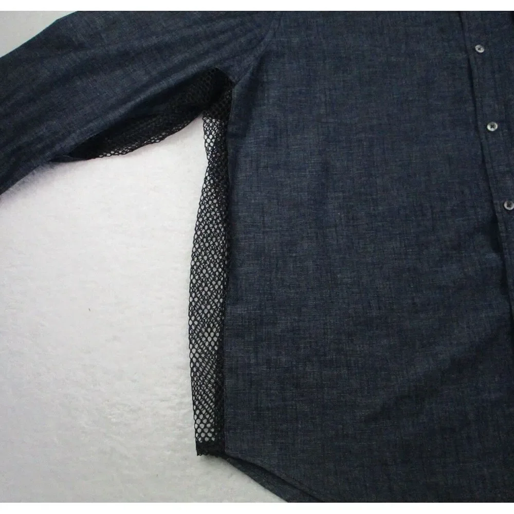True Religion Shirt Mens 3XL‎ Blue Denim Vented Mesh Sides Button Down Western